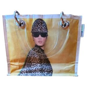 Couture Planet Recycled Newspaper Tote Bag Dior Leopard Portrait Acrylic Handle